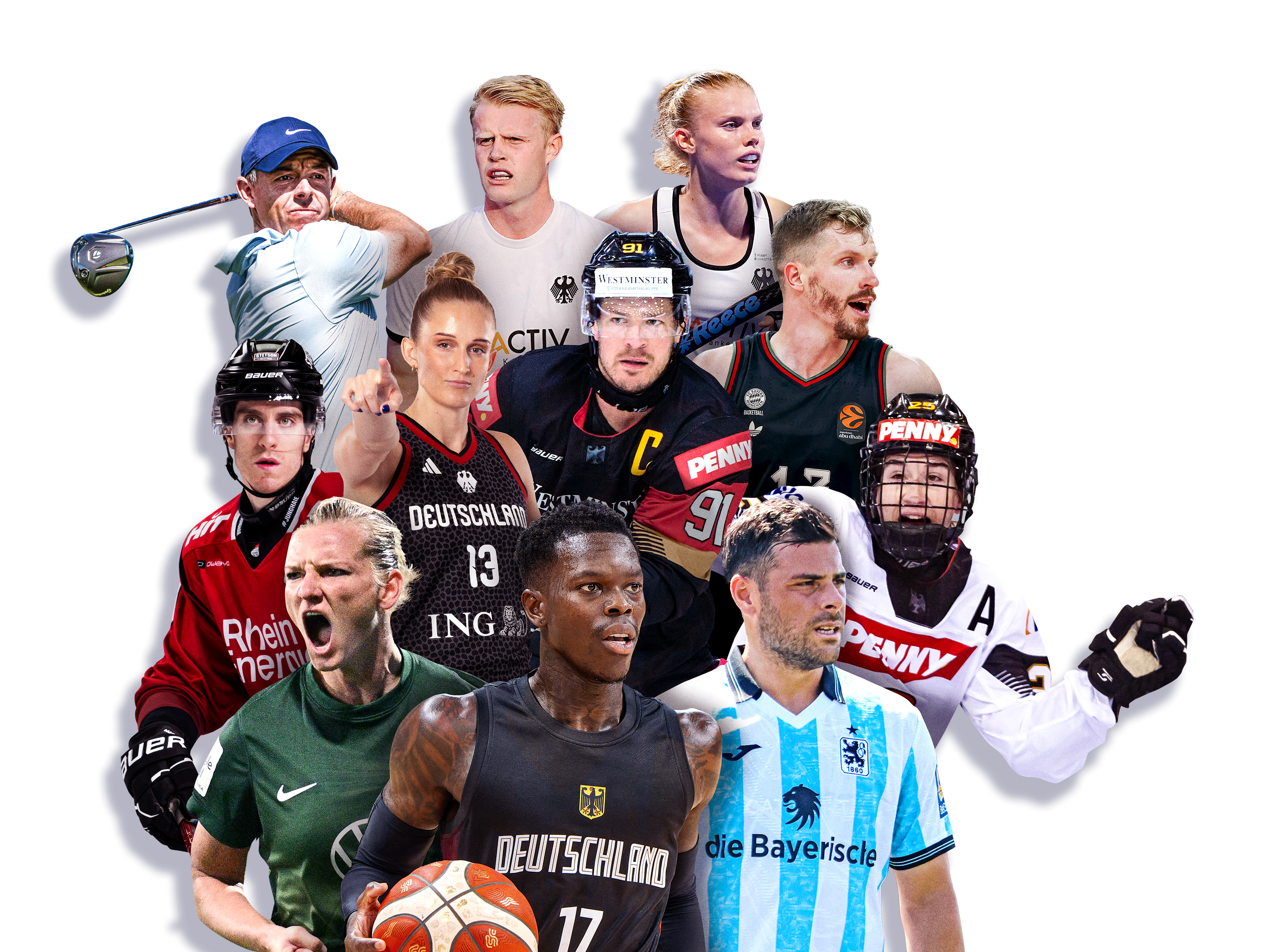 Motiv mit Spielern und Spielerinnen aus den verschiedenen Sportarten und Ligen bei MagentaSport.